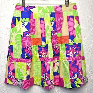 Lilly Pulitzer Floral Patchwork Skirt Pleated Lined Cotton Green Pink-Women's 6